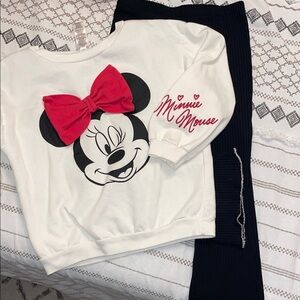 Minnie Mouse White and Black Flare Pants Outfit with Red Bow